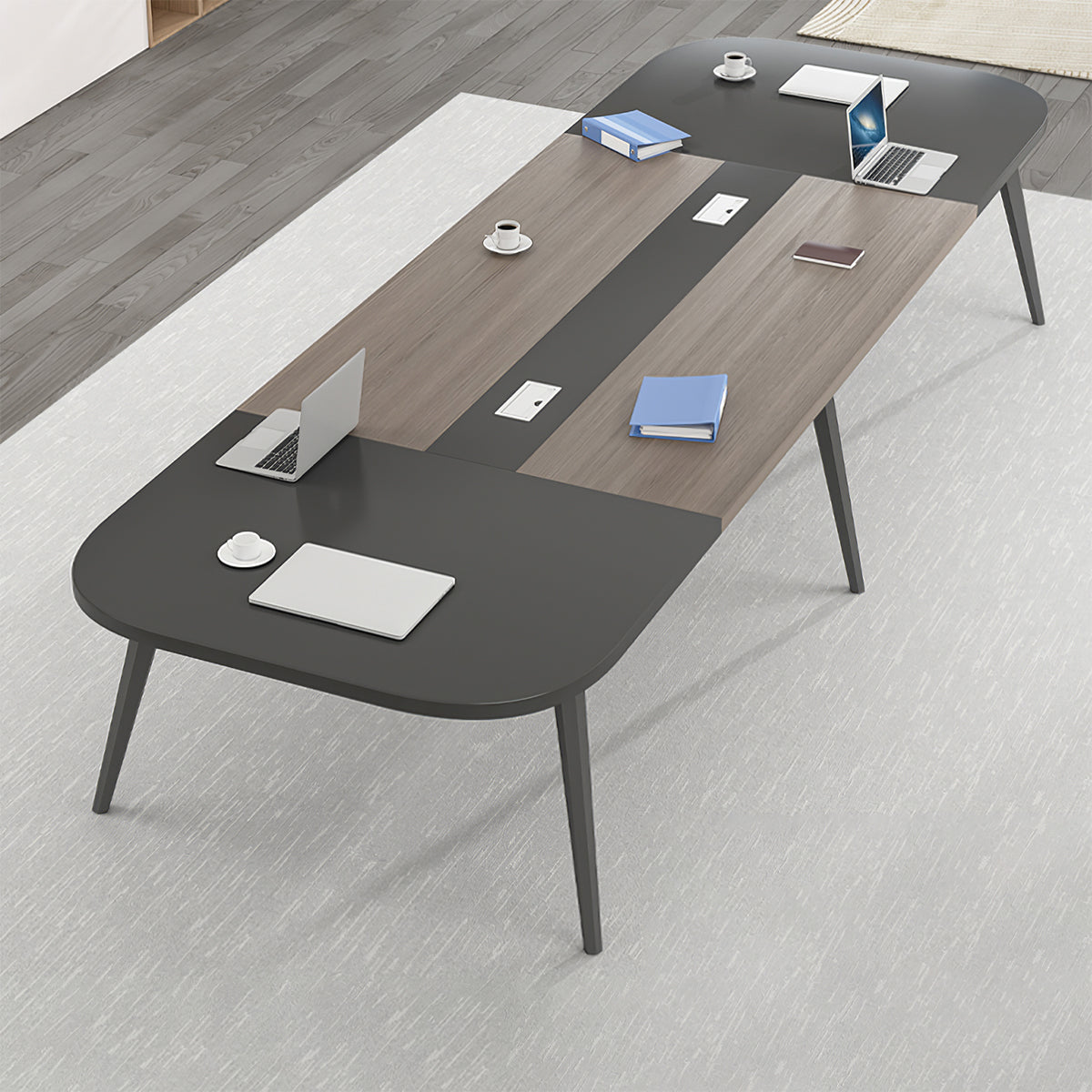 Minimalist Long Office Conference Table with Rounded Edge Design