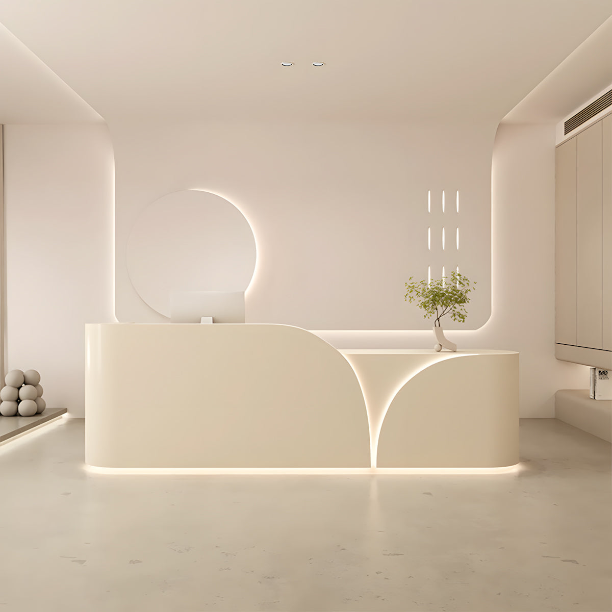 Modern Curved Reception Desk with Storage Drawers for Beauty Salon