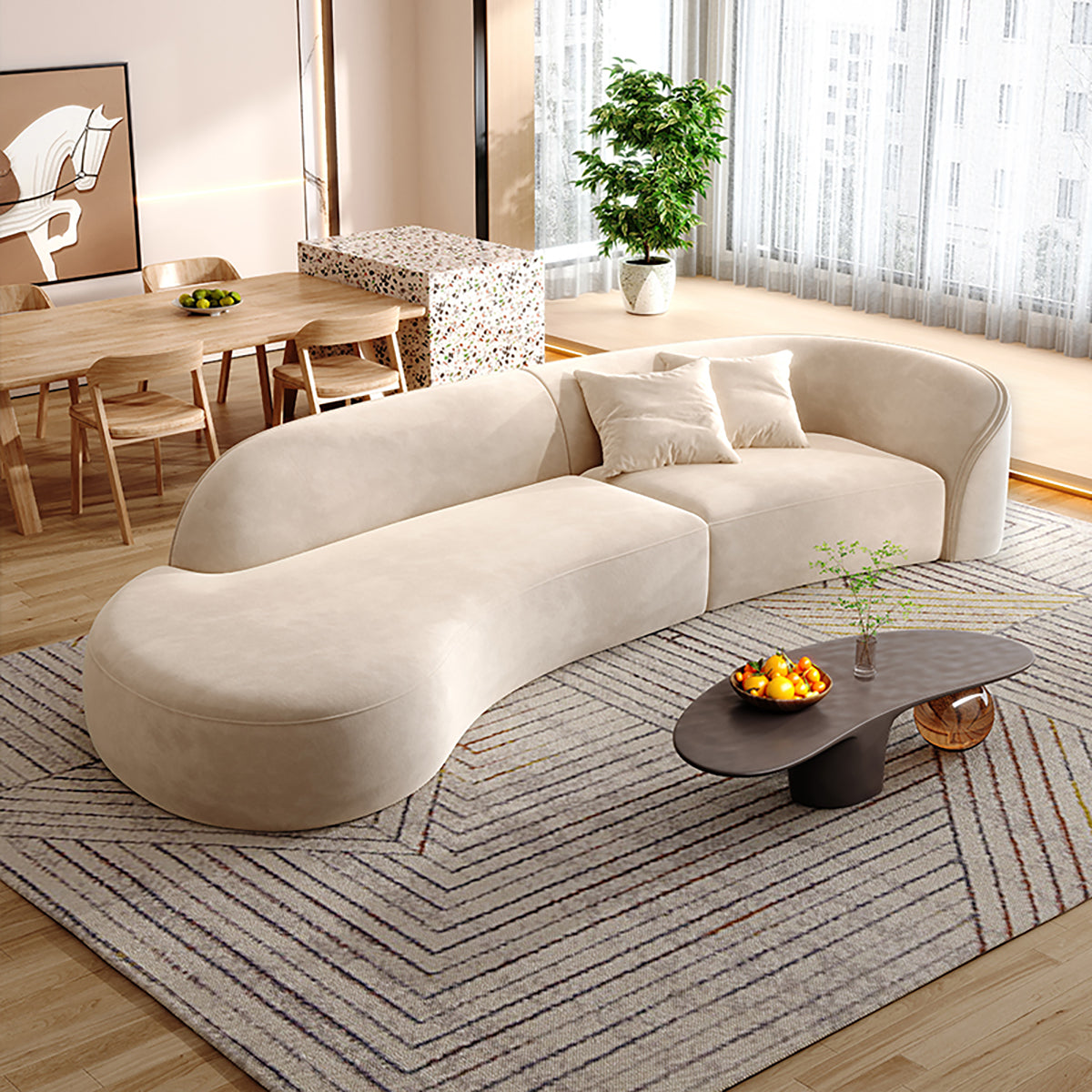 Curved Sofa 94–134 in Wide for Living Room