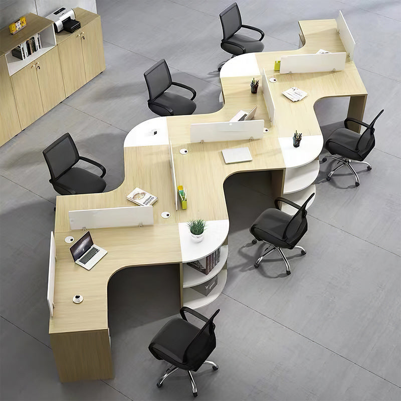 Modern office desk front view with integrated cable management