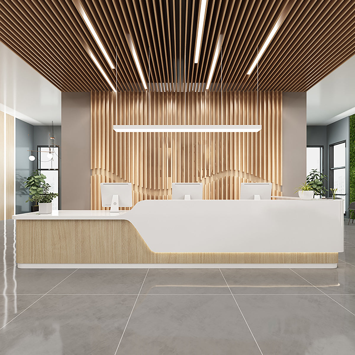 Modern Curved Corner Reception Desk with Storage Drawers for Lobby Reception
