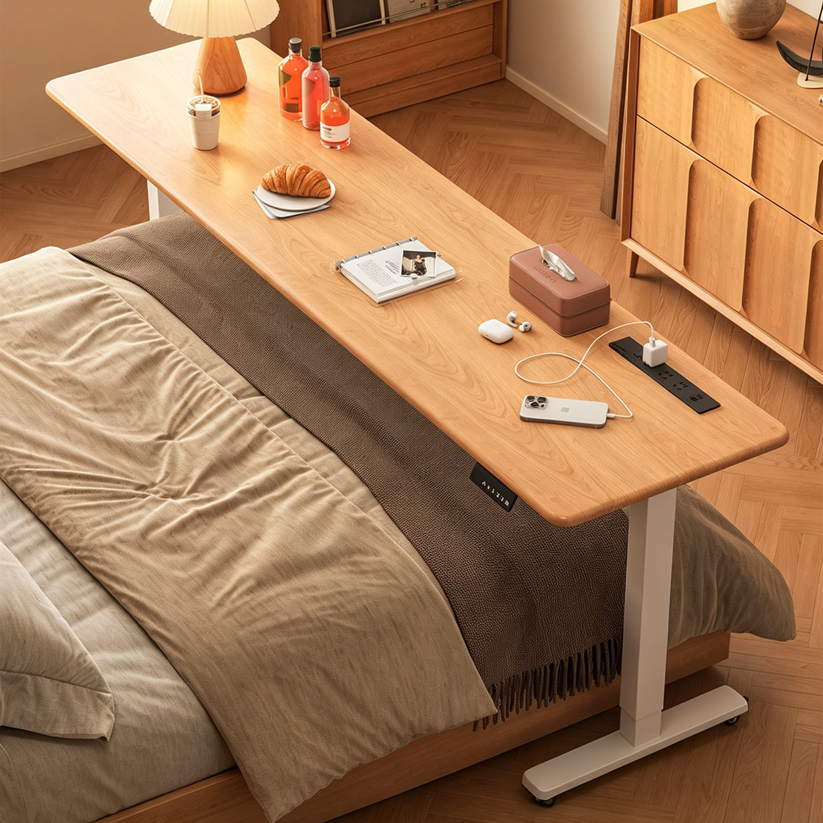 Electric Standing Desk with Cherry Wood Top, Dual Motor Lift and Smart Control Panel