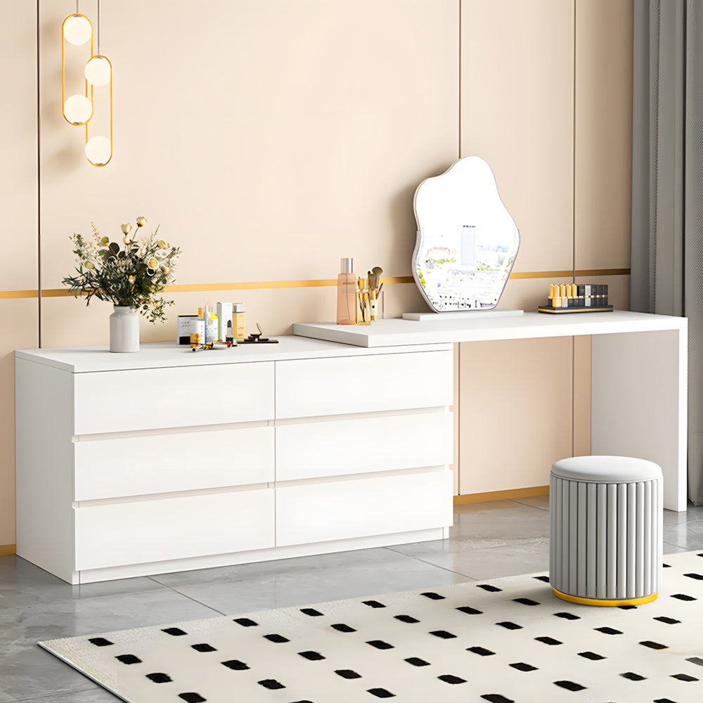 Modern White Expandable Vanity Table with Storage Drawer for Bedroom
