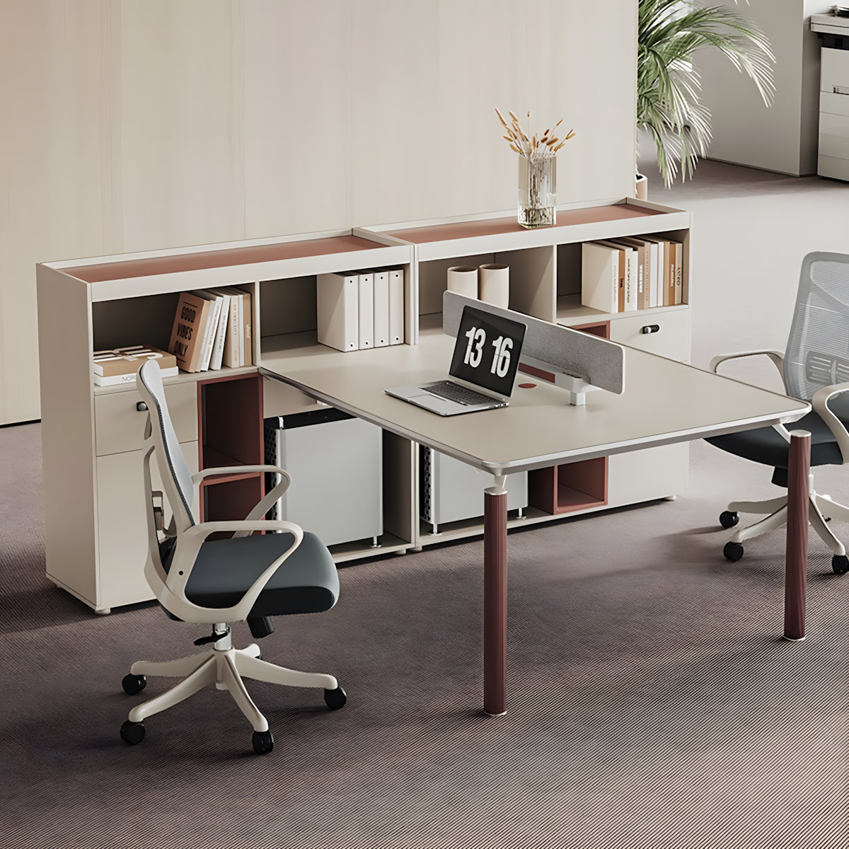 Modern 2-Person Office Workstation Desk with Side Storage for Corporate Spaces