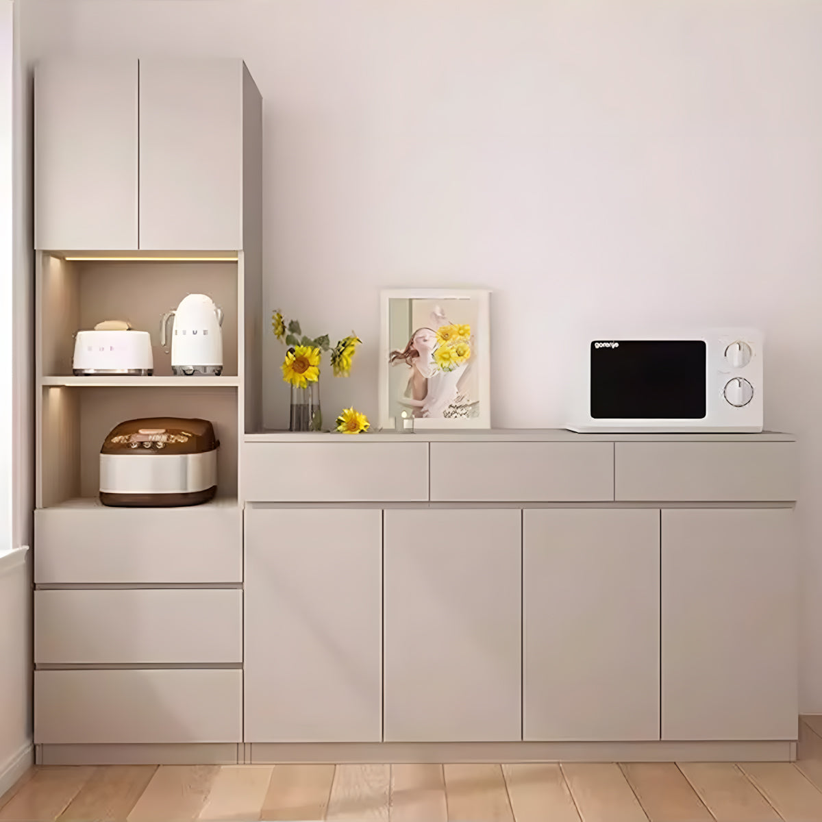 Sideboard Cabinet 39–79 in Tall with Dust-Proof, Solid Wood & LED Lighting for Home Office