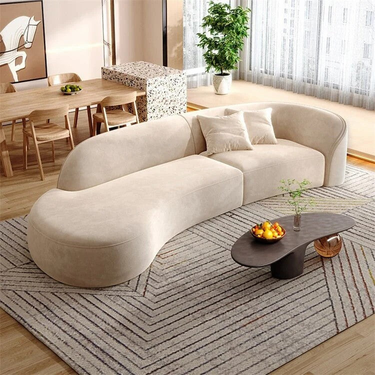 Modern Fabric Sofa with Curved Armrest for Living Room