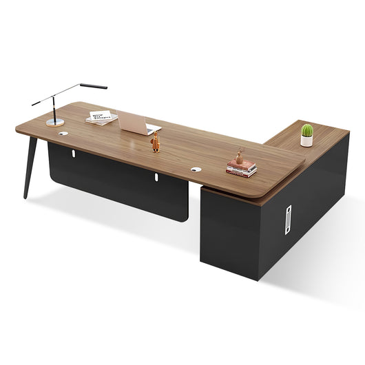 Modern L-Shaped Executive Desk with Side Storage & Modesty Panel zimasya