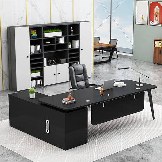Modern L-Shaped Executive Desk with Side Storage & Modesty Panel zimasya
