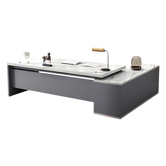 Modern L-Shaped Wood Grain Executive Desk with Storage Side Cabinet Zimasya