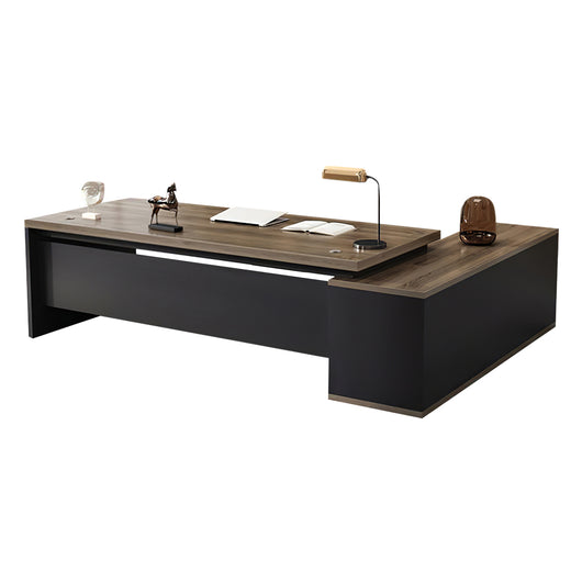 Modern L-Shaped Wood Grain Executive Desk with Storage Side Cabinet Zimasya