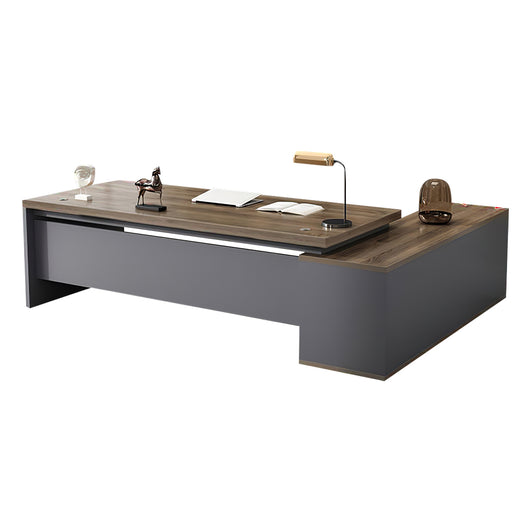 Modern L-Shaped Wood Grain Executive Desk with Storage Side Cabinet Zimasya