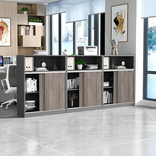 Wooden Office Small File Storage Cabinet with Sliding Doors Zimasya