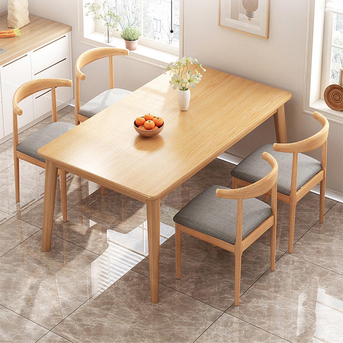 Dining Table with Backrest, Solid Wood & Space-Saving for Dining Room