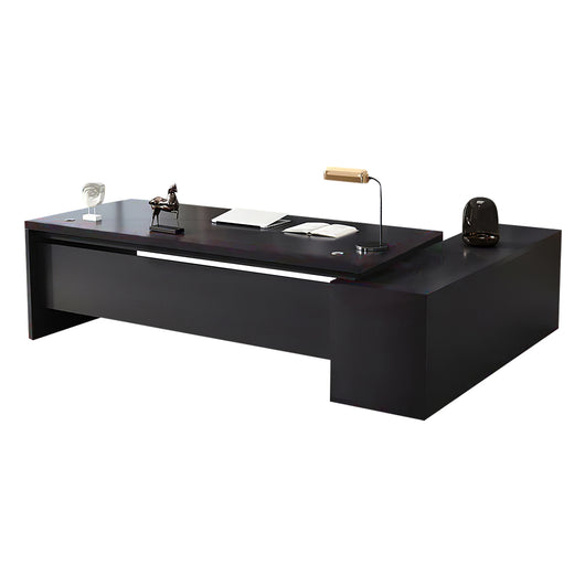 Modern L-Shaped Wood Grain Executive Desk with Storage Side Cabinet Zimasya