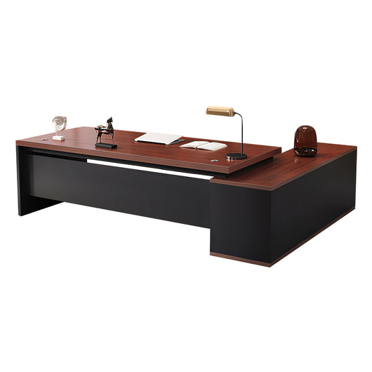 Modern L-Shaped Wood Grain Executive Desk with Storage Side Cabinet Zimasya