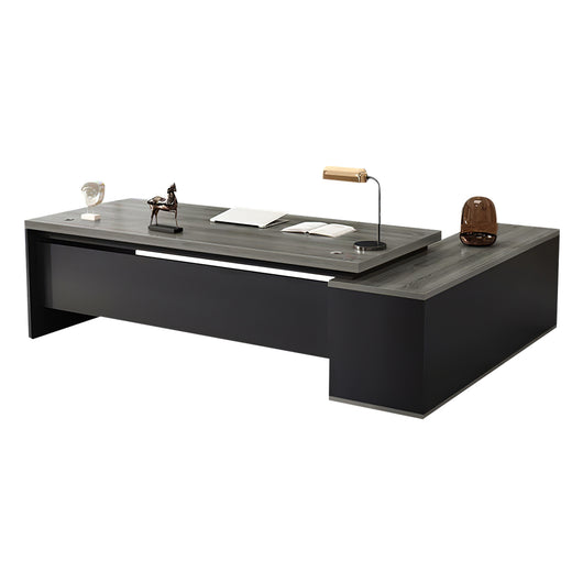 Modern L-Shaped Wood Grain Executive Desk with Storage Side Cabinet Zimasya