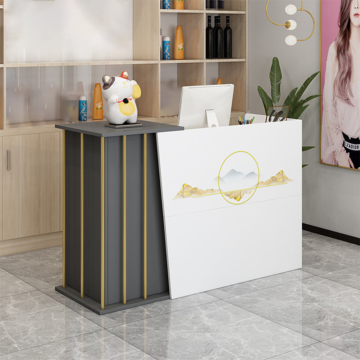 Small Store Front Desk Checkout Counter with Ample Storage
