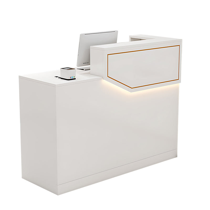 Modern Minimalist Reception Desk 31–71 in Wide with LED Accent Lighting, Cable Management & Lockable Drawers（Stock Items）