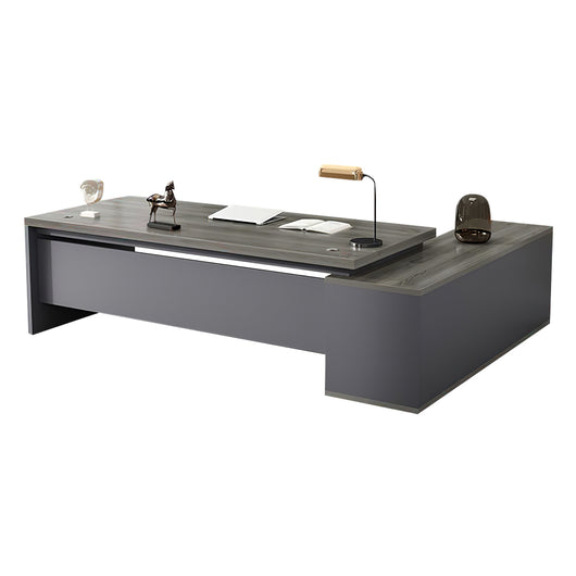 Modern L-Shaped Wood Grain Executive Desk with Storage Side Cabinet Zimasya
