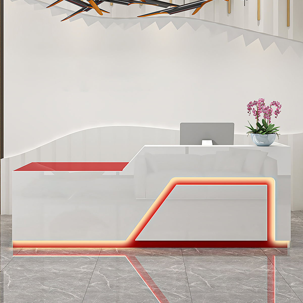 Minimalist Office Small Reception Desk with LED Lighting