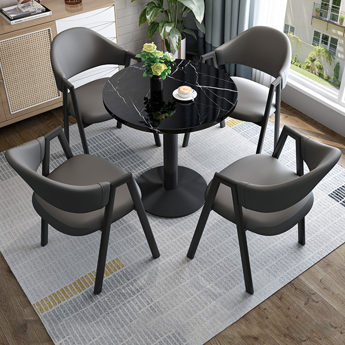 Minimalist 4-Person Office Reception Round Table and Chair Set