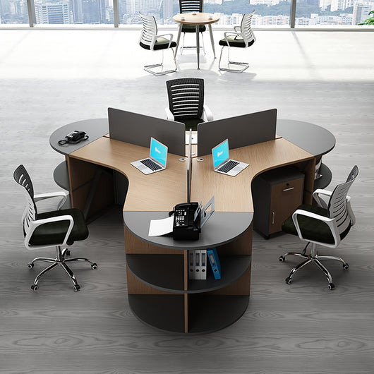 Creative-Shaped Office Employee Desk with Partition & Semi-Circular Storage Zimasya