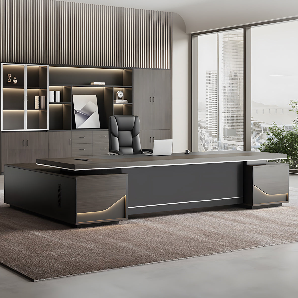 Luxury L-Shaped Office Executive Desk with Lockable Drawers
