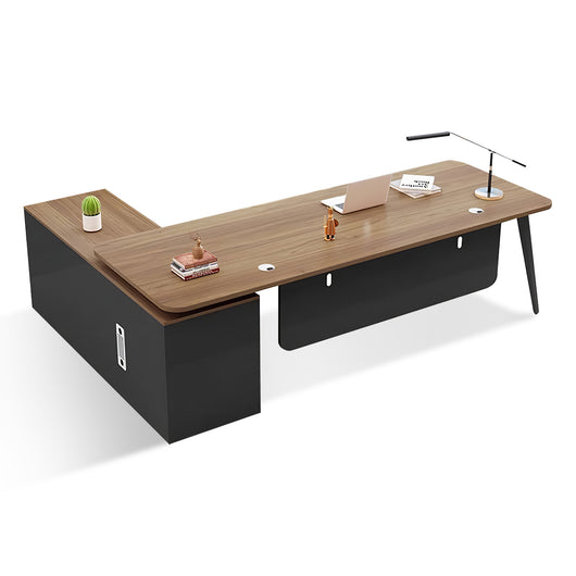 Modern L-Shaped Executive Desk with Side Storage & Modesty Panel zimasya