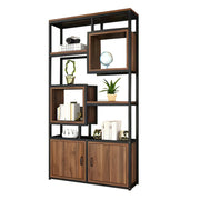 Minimalist floor standing living room partition storage shelves in walnut + black color option