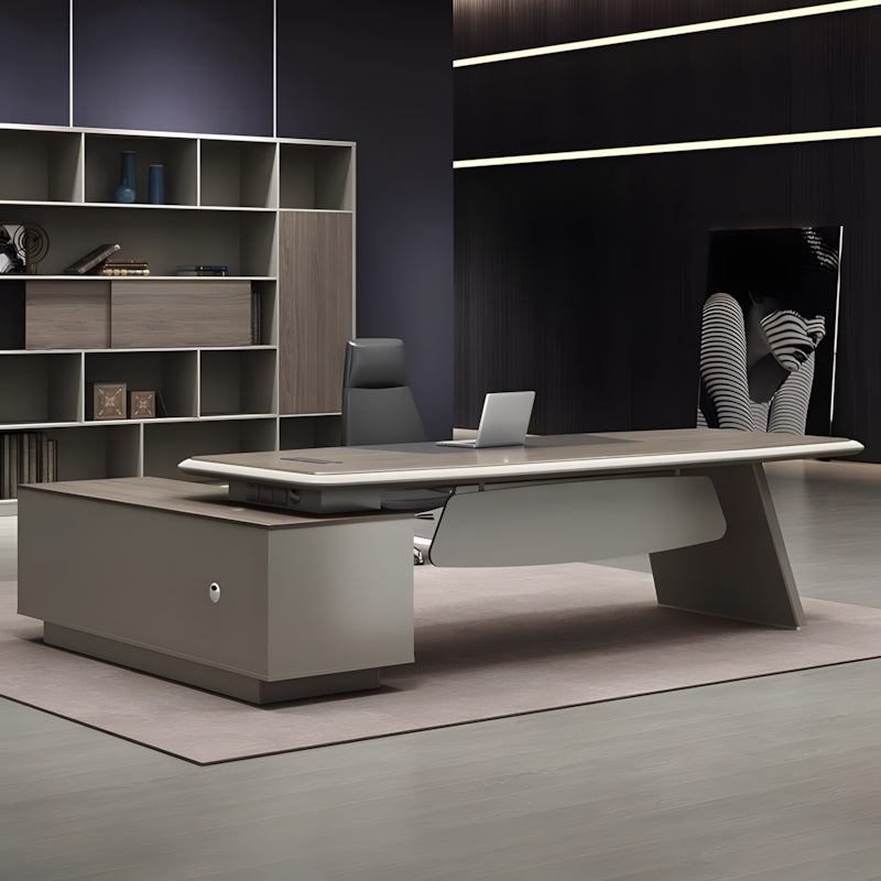 Modern L-Shaped Executive Desk with Cable Management for CEOs & Managers