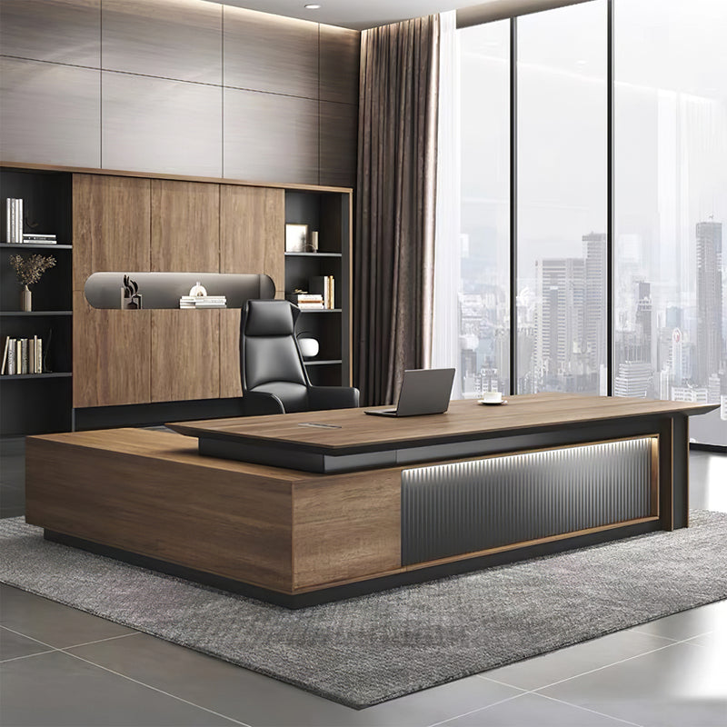 Wood Grain L-Shaped Executive Desk for Manager with Drawers