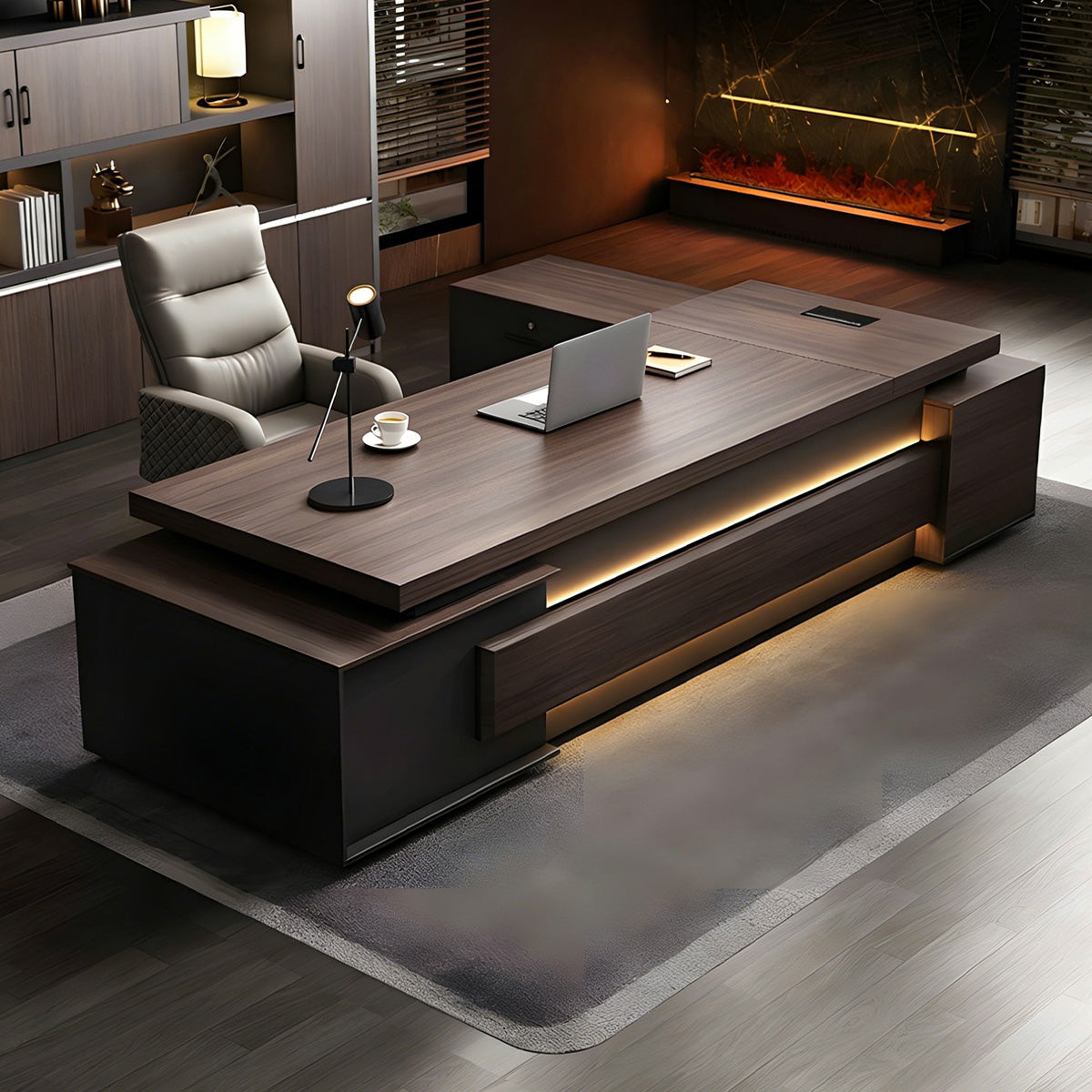 Modern L-Shaped Executive Desk 21–134 in Wide with Cable Management, Built-In Power Outlets, File Drawers & for Home Office