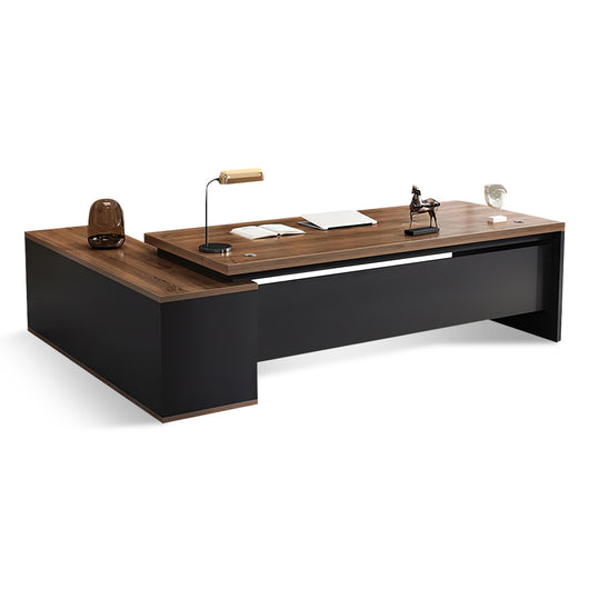 Modern L-Shaped Wood Grain Executive Desk with Storage Side Cabinet Zimasya