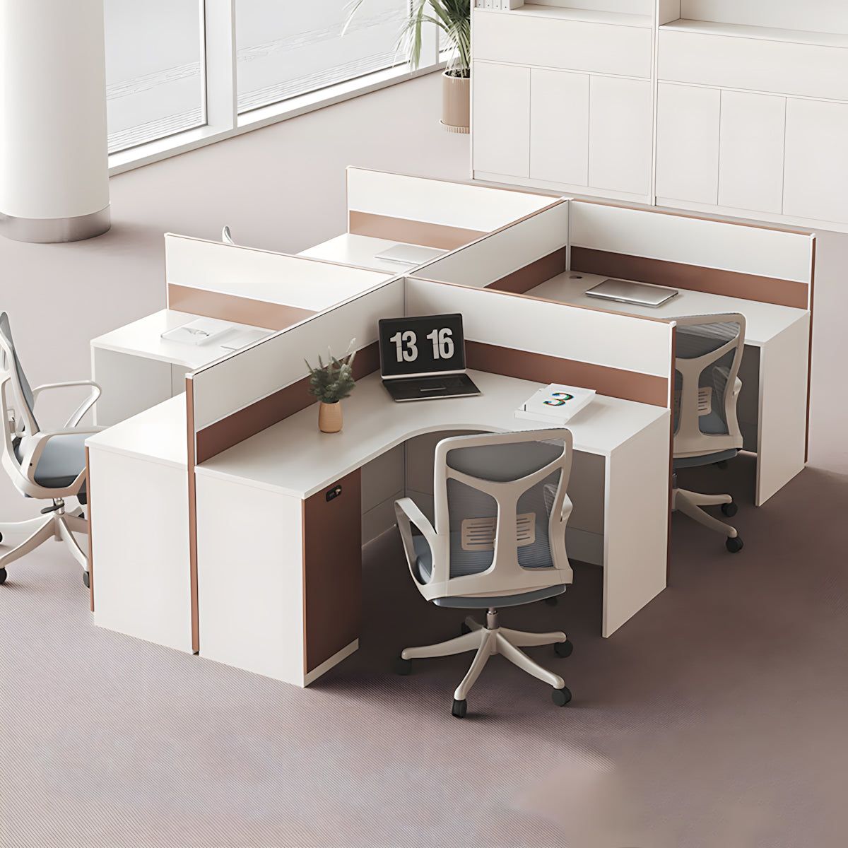 Modern L-Shaped Office Desk with Storage Cabinet for Large Office Spaces