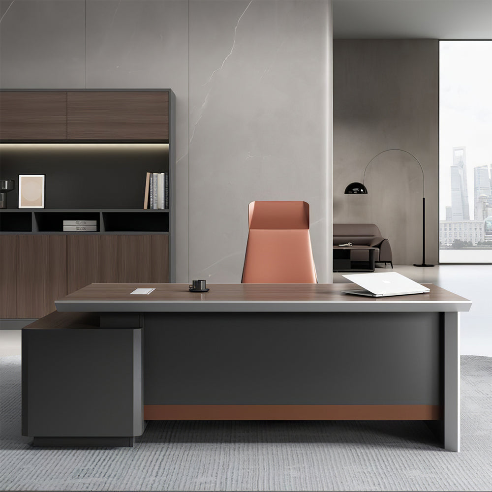 L-Shaped Executive Desk for Office with Combination Lock