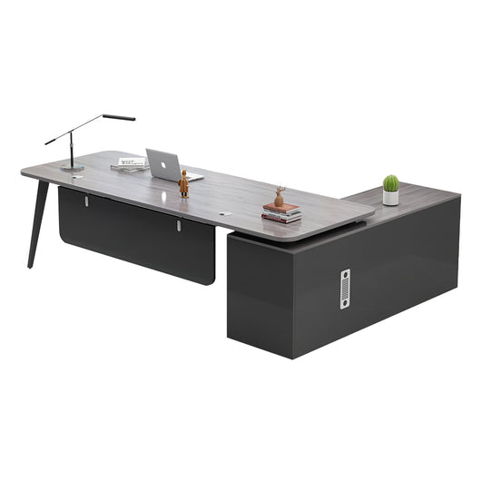 Modern L-Shaped Executive Desk with Side Storage & Modesty Panel zimasya