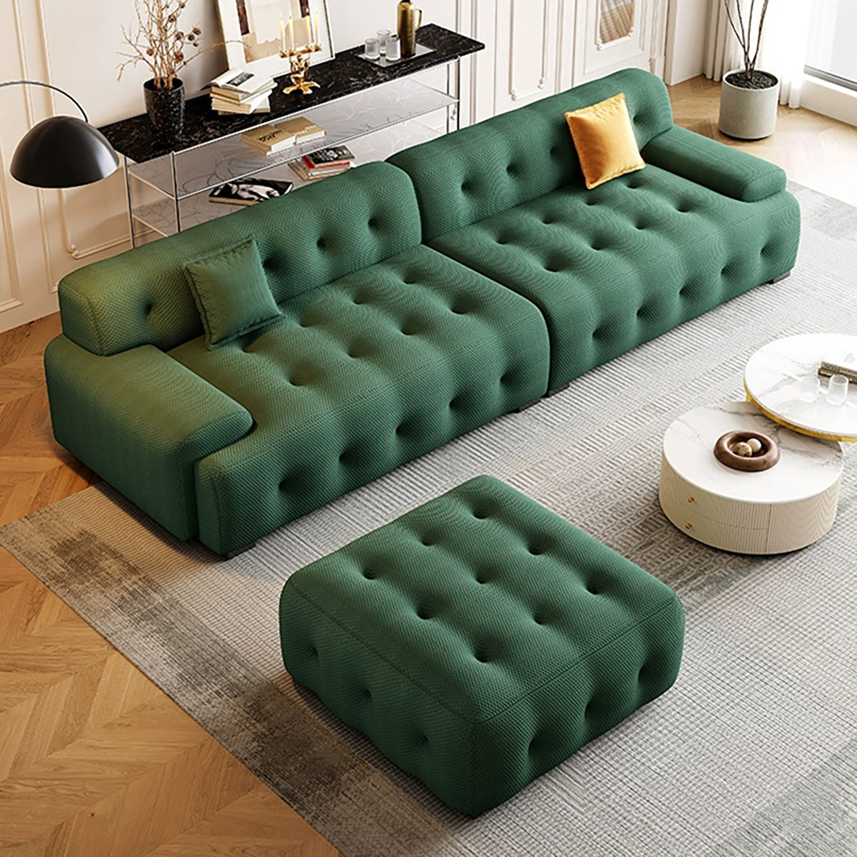 Modern Sofa with Solid Wood, Breathable Mesh & Tufted for Living Room
