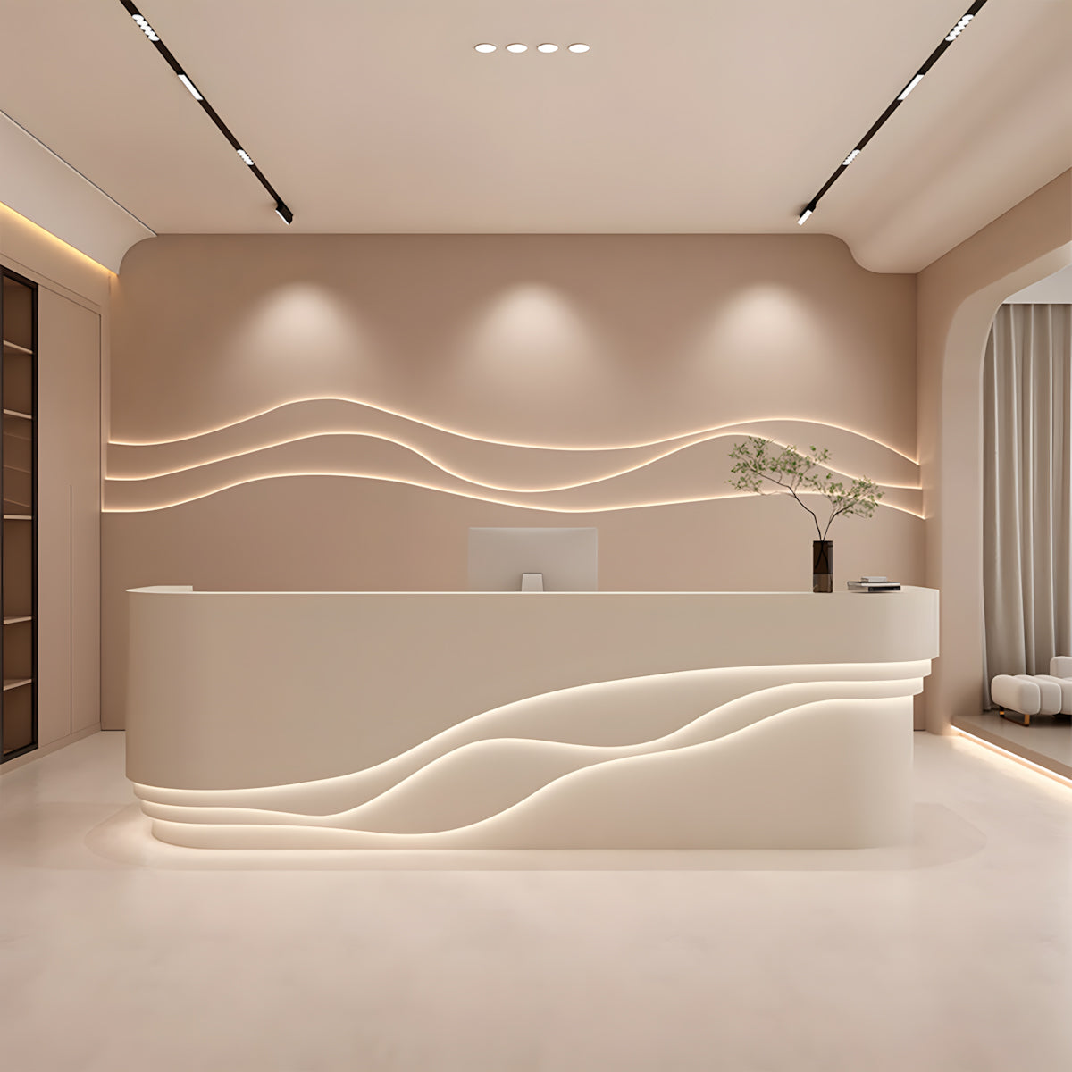 Reception Couch Wave Modern Wave-Style Design Beauty Salon Reception Desk with LED Lights ...