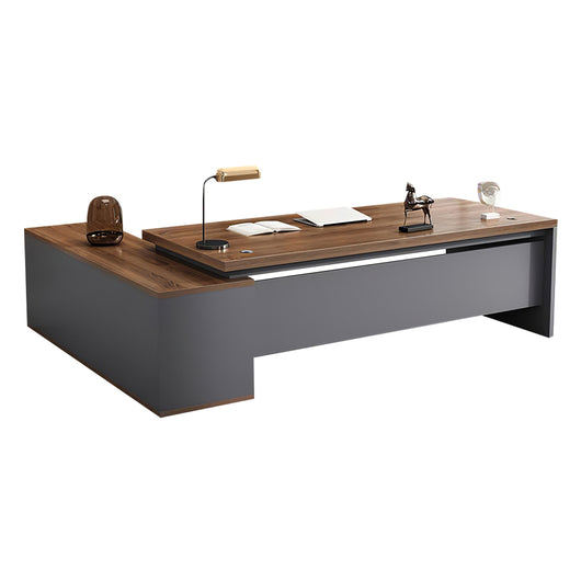 Modern L-Shaped Wood Grain Executive Desk with Storage Side Cabinet Zimasya