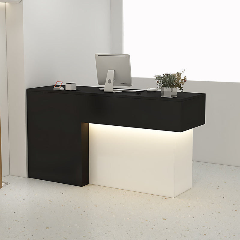 Modern Minimalist Reception Desk 39–94 in Wide with LED Accent Lighting, Cable Management, Lockable Drawers & Solid Wood（Stock Items）