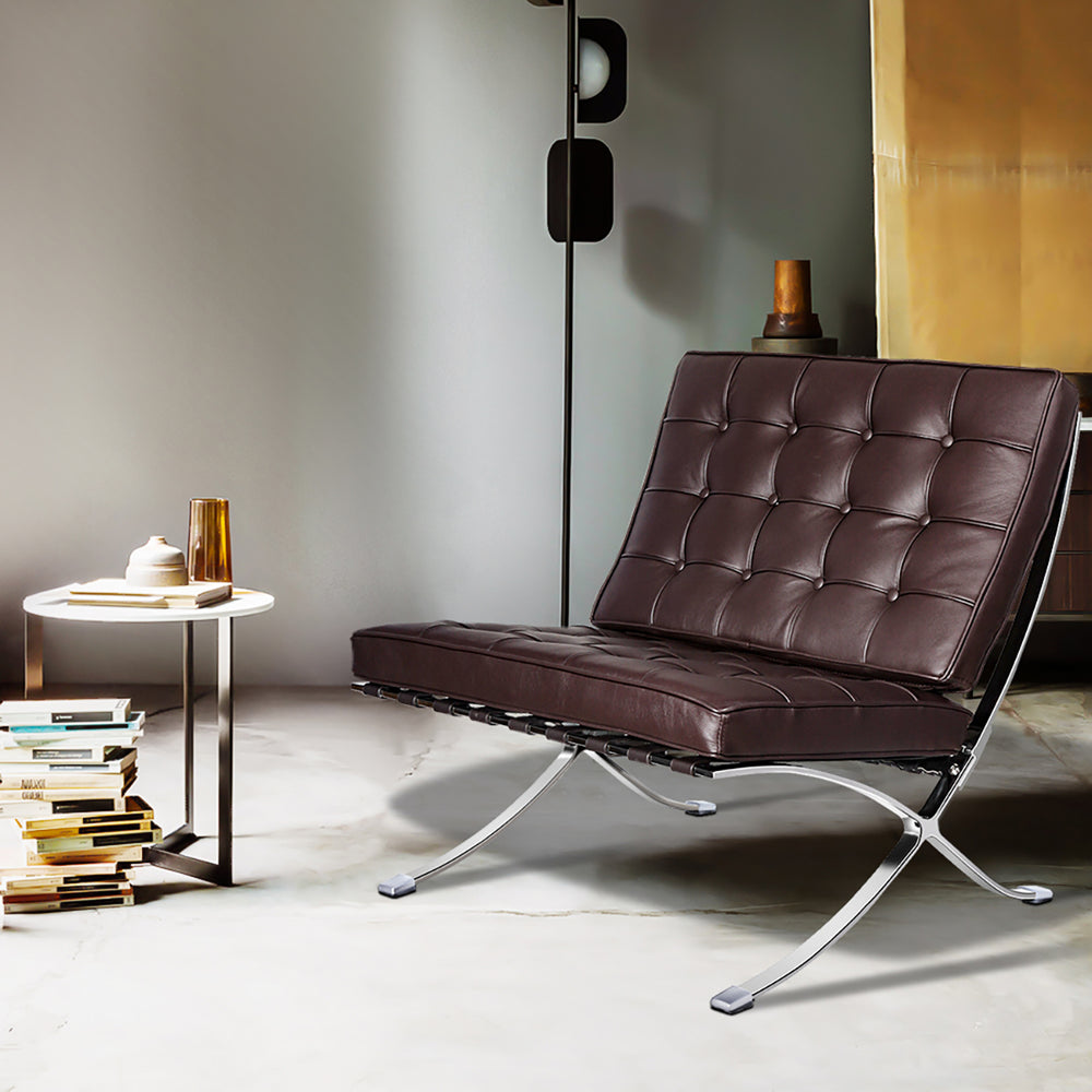Modern Foldable Leather Accent Chair with X-Shaped Stainless Steel Frame（Stock Items）