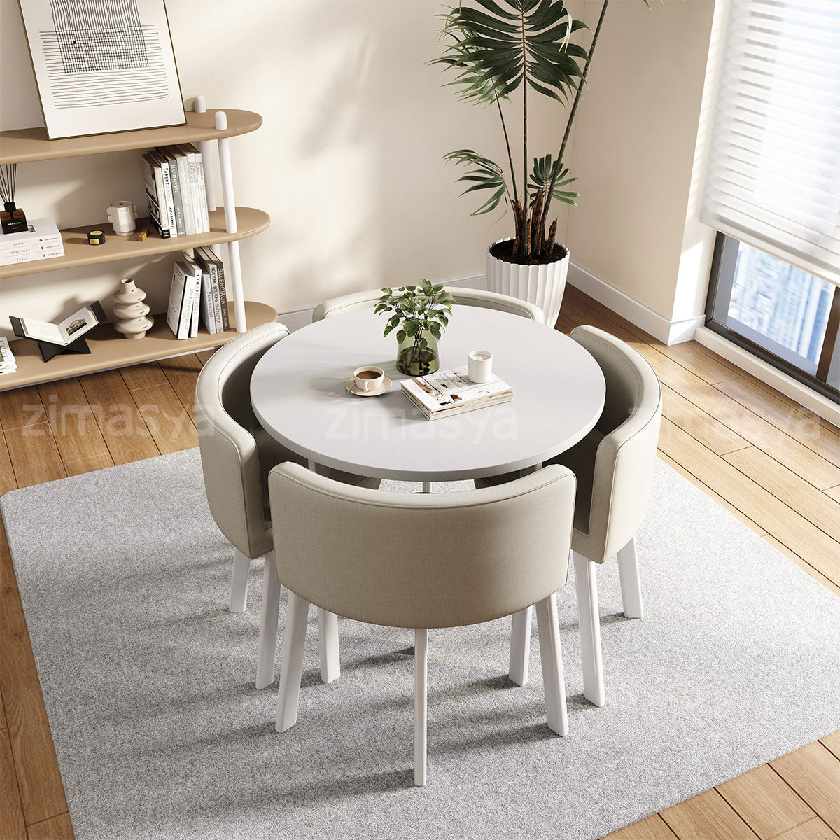 Round Reception Table and Chair Set with Space-Saving Nesting Chairs for Lobby