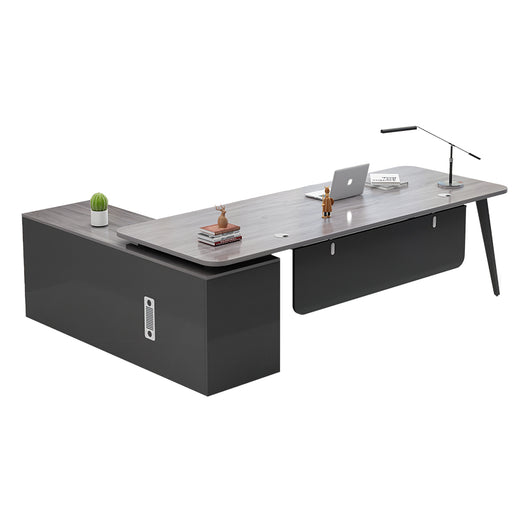 Modern L-Shaped Executive Desk with Side Storage & Modesty Panel zimasya