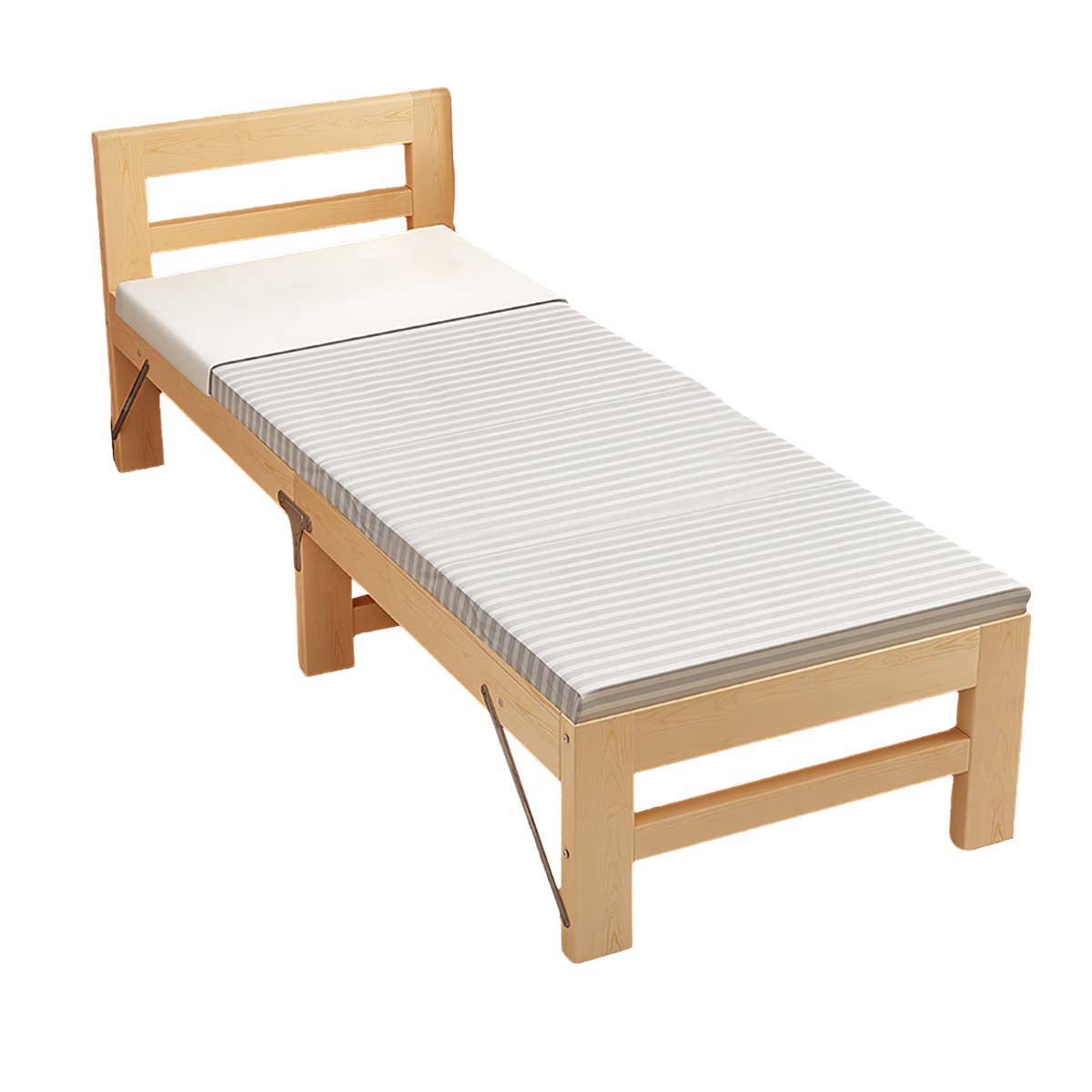 Foldable Wooden Side Panel Extension Bed with Expanded Bedside