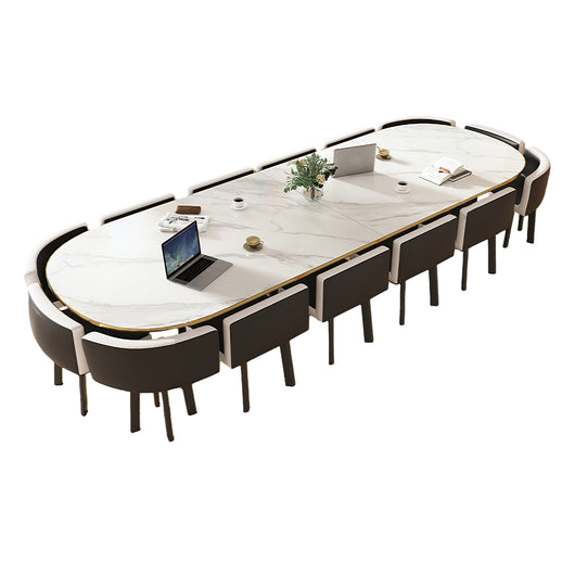 Minimalist Oval Conference Table and Chair Set for Meeting Room Zimasya
