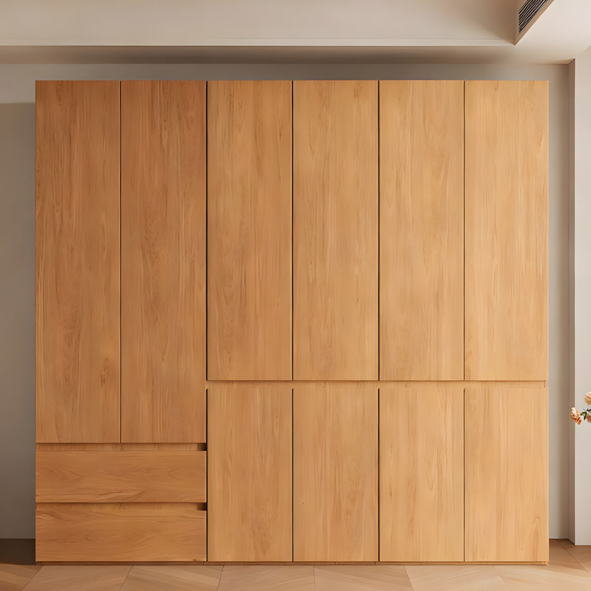 Vintage Wardrobe with Grooved Handle & Hanging Rod for Bedroom