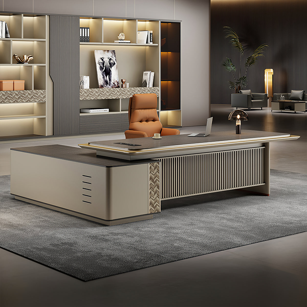 Modern Executive Desk with Combination Lock Drawer