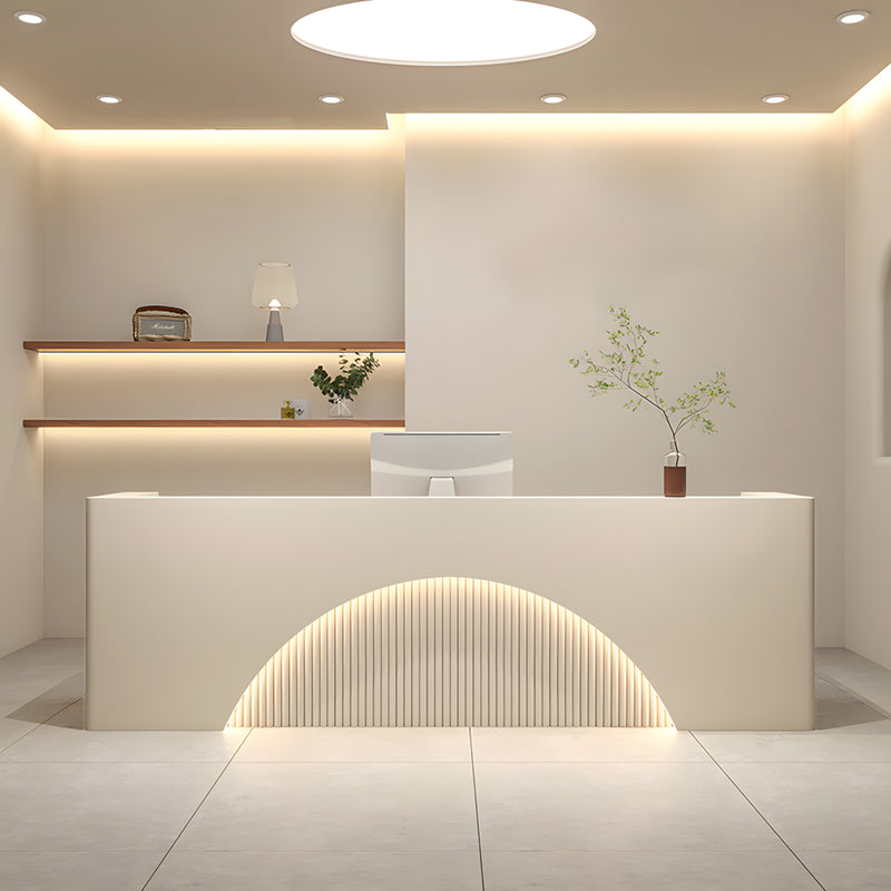 Half-Circular Salon Reception Desk with LED Warm Light