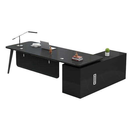 Modern L-Shaped Executive Desk with Side Storage & Modesty Panel zimasya