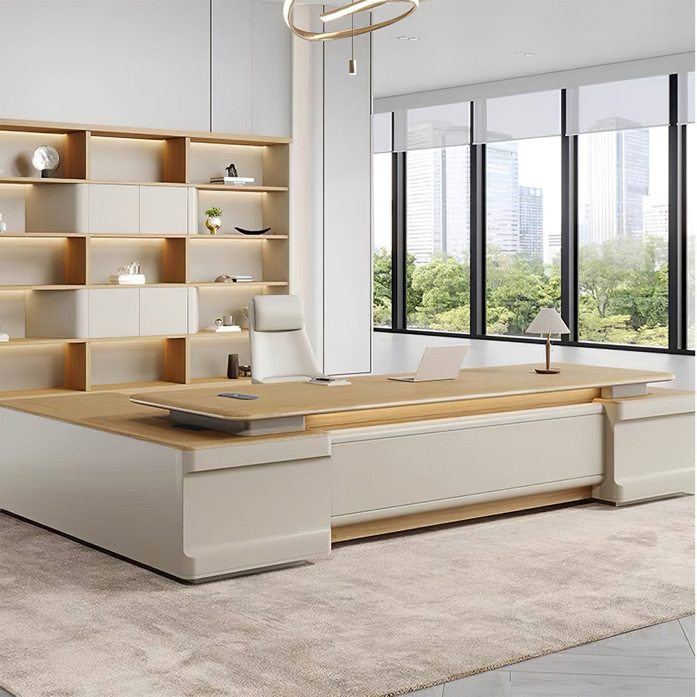 Minimalist Executive Desk with Drawers and File Cabinet